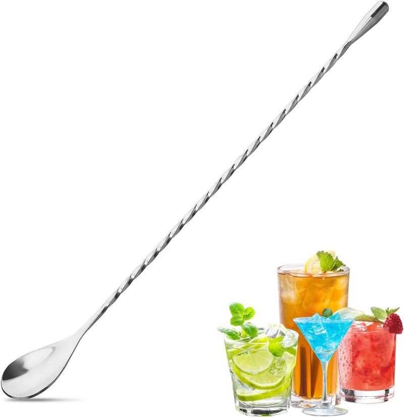 eispap 12 Inches Bar Spoon, Long Handle Mixing Stirrers for Drink, Stainless Steel Bar Cocktail Shaker Spoon 1 Pcs (1, Silver) - Image 1
